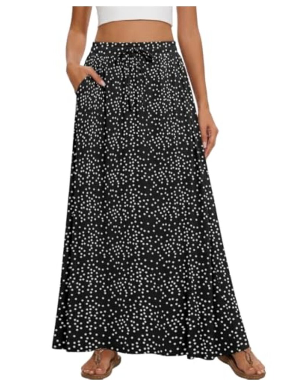 Flowy Maxi Skirt High Waisted A-Line Pleated Summer Long Skirt with Pockets